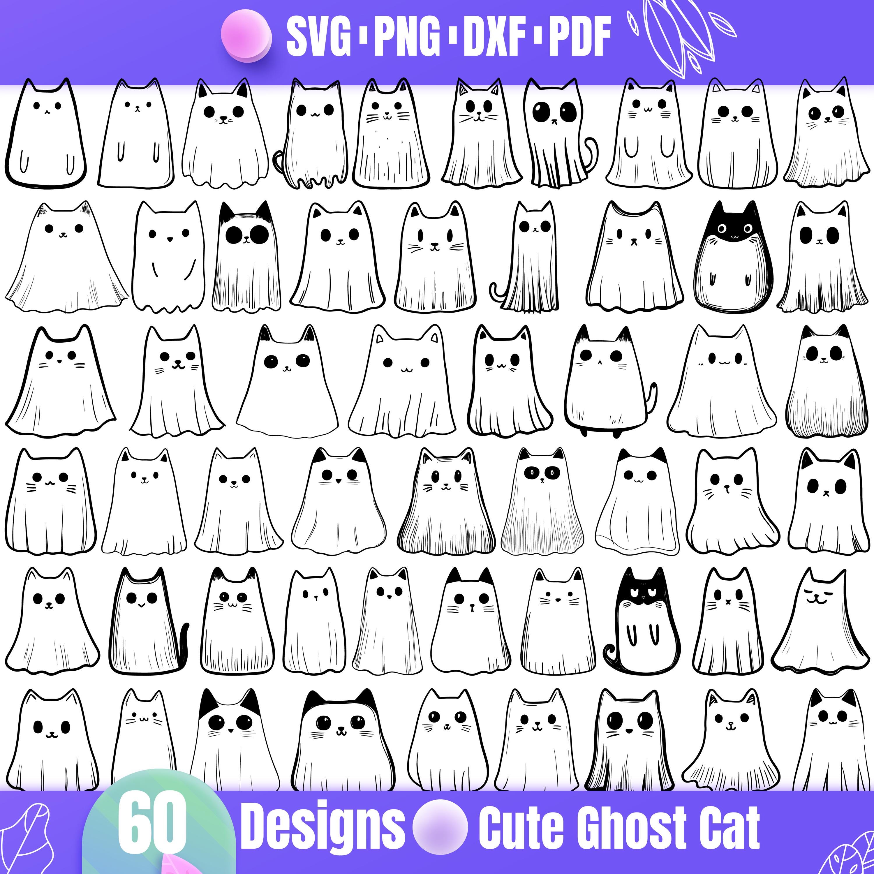 60 Designs Cute Ghost Cat Bundle SVG Png Dxf Pdf | Adorable Cat Ghost Clipart | Halloween Cat Digital Download | Spooky Cute Cat
