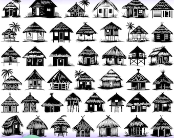 Hut SVG Bundle - 40 Tribal and Tropical Hut Silhouettes for Cricut & Laser Cut - Hut svg png dxf pdf for Jungle, Island and Village Crafts