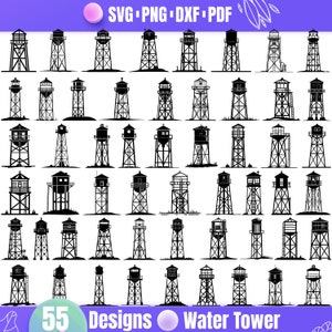 High Quality Water Tower SVG Bundle, Water Tower dxf, Water Tower png, Water Tower vector, Water Tower clipart, City Water Tower svg