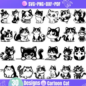 Cartoon cat svg, Cartoon cat clipart, Cartoon cat png, Cartoon cat dxf, Cartoon animal svg, Funny cat svg, Cat lover svg, Cartoon cat decor