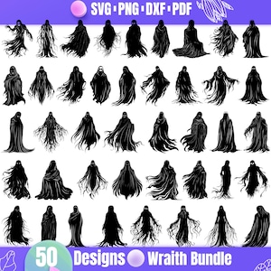 50 Designs Wraith Bundle SVG | Ghostly Wraith Silhouettes | Spooky Haunted Spirit Clipart | Halloween Digital Download