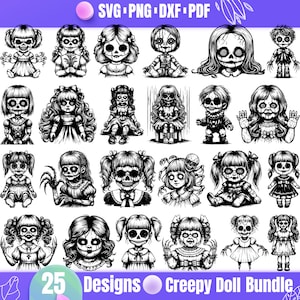 Creepy Doll SVG – Giocattolo vintage infestato, design di bambola spettrale, clipart horror per Cricut e sublimazione