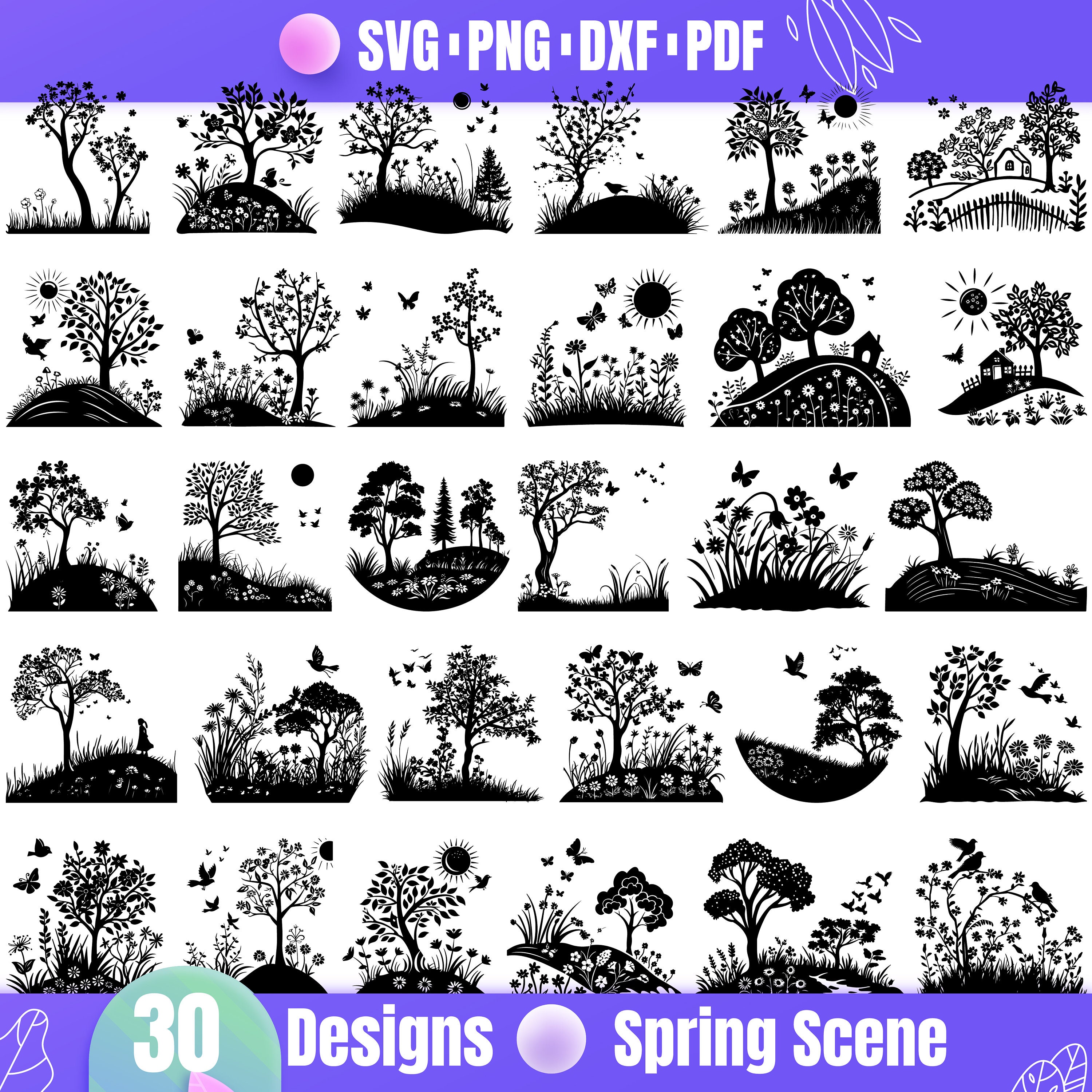 High Quality Spring Scene SVG Bundle, Spring Scene dxf, Spring Scene png, Spring Scene vector, Spring Scene clipart,Spring svg,Landscape svg