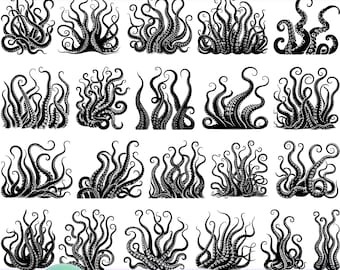 Tentacles SVG Bundle: Kraken, Sea Monster Clipart Designs