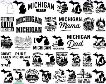 Michigan SVG Bundle | 40 Michigan State Designs | Png, Dxf, Pdf | Great Lakes, The Mitten State, Cricut Cut Files, Adventure Quotes