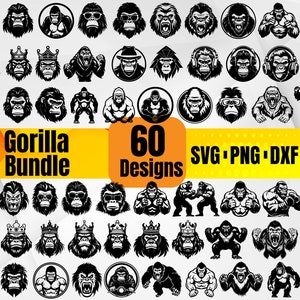 High Quality Gorilla SVG Bundle, Gorilla Head svg, Gorilla monogram, Gorilla dxf,Gorilla png, Gorilla in Glasses svg, Gorilla Gym svg