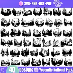 Ensemble SVG de haute qualité pour le parc national de Yosemite, dxf du parc national, png du parc national, vecteur du parc national, clipart du parc national