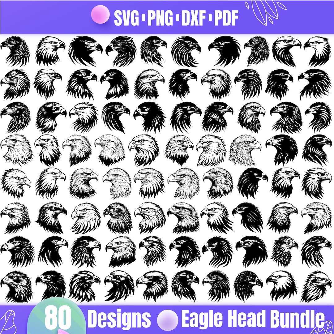 Eagle Head SVG Bundle | 80 Bald Eagle Clipart Designs | Patriotic ...