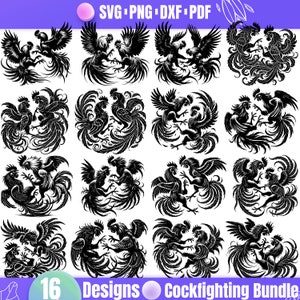 Pacote SVG de briga de galos de alta qualidade, briga de galos dxf, briga de galos png, vetor de briga de galos, clipart de briga de galos, Angry Rooster svg