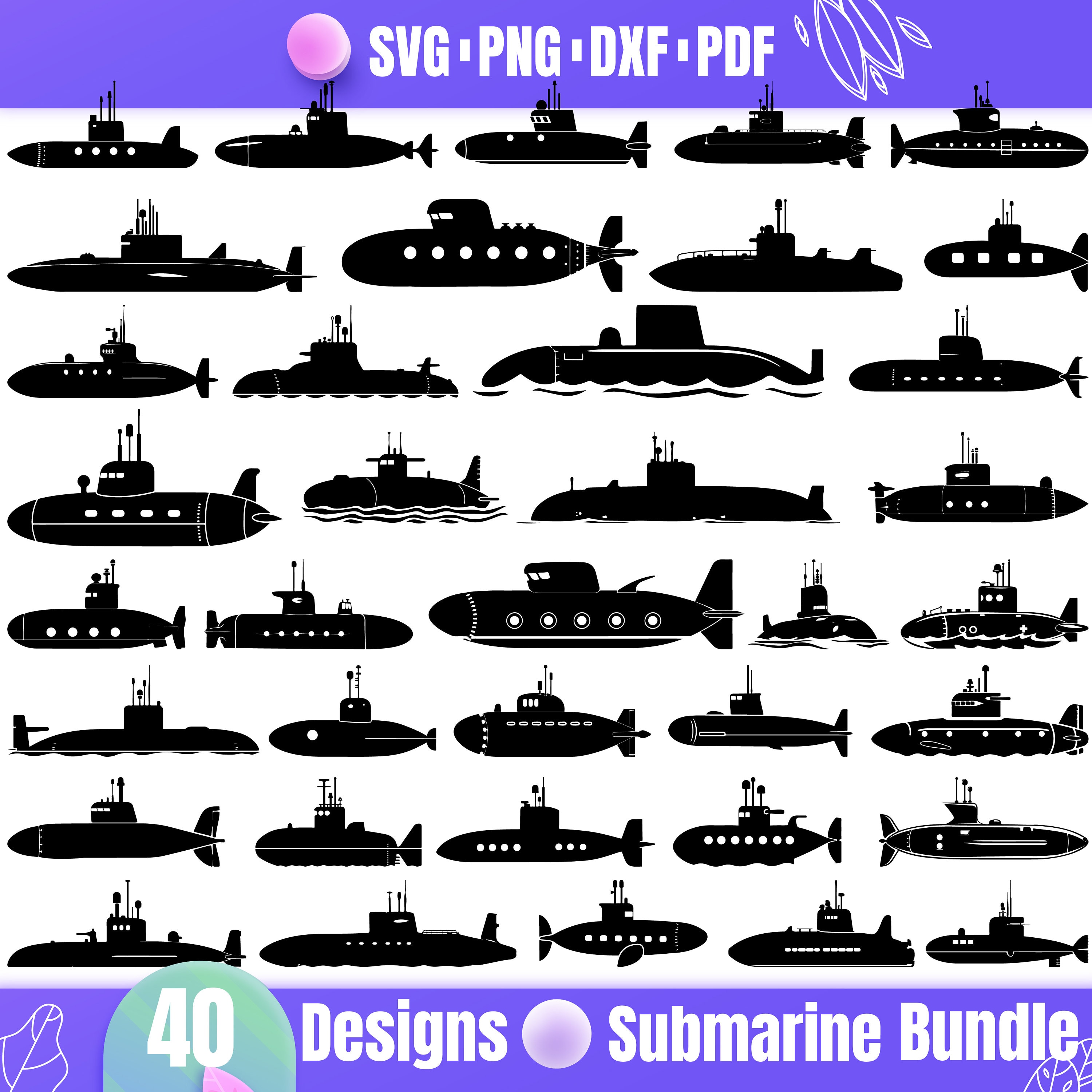 High Quality Submarine SVG Bundle, Submarine Dxf, Submarine Png ...