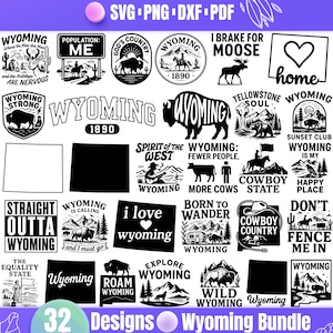 Lot Wyoming SVG | 32 modèles, État du Wyoming | État de l'égalité | Ne me clôturez pas | État de cow-boy, fichiers de coupe Cricut, citations occidentales