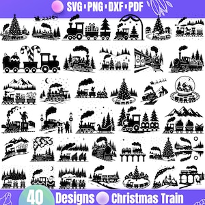 Christmas Train SVG Bundle – 40 Holiday Train Scenes with Santa, Gifts, Trees, Winter Village