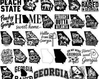 Georgia SVG Bundle with 40 Southern State Designs for Cricut and Silhouette, Peach State Map Cut Files, Country Roots and Home Sweet Quotes