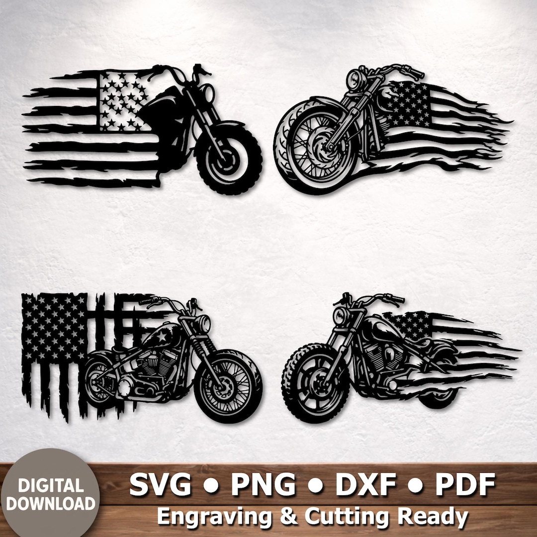 Chopper Motorcycle DXF SVG, Wall Art Cnc Laser Cut Files, Flag Vector ...