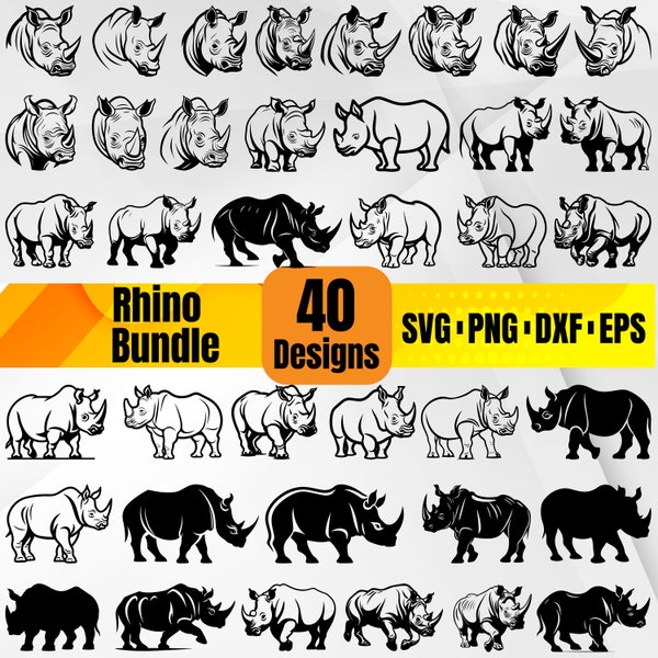 Bundle SVG de rhinocéros de haute qualité, tête de rhinocéros, monogramme de rhinocéros, dxf de rhinocéros, png de rhinocéros, vecteur de rhinocéros, décalque de rhinocéros, svg de rhinocéros, clipart de rhinocéros