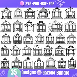 May include: A set of 35 black and white line art designs of gazebos. The designs are in various styles, including traditional, modern, and whimsical. The designs are perfect for use in crafting, scrapbooking, and other creative projects.