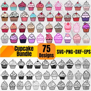 Cupcake SVG Bundle, 75 Cupcake Clipart, Cute Dessert Cupcake Illustrations, Bakery Sweets Clip Art, Birthday Cupcake Cut Files for Cricut