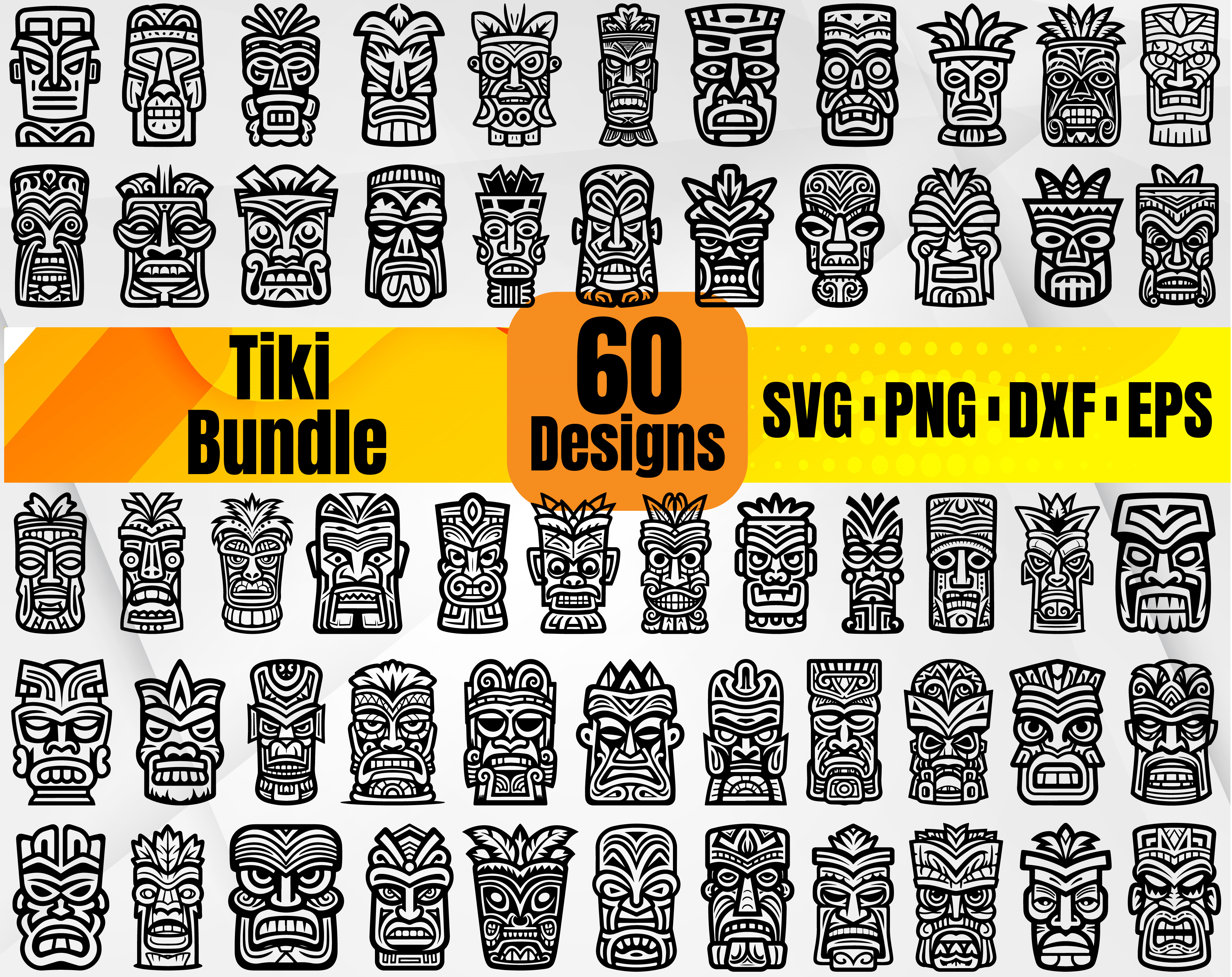 High Quality Tiki SVG Bundle, Tiki Head, Tribal Svg, Tiki Monogram