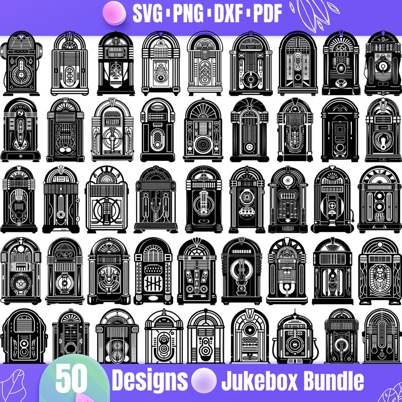 50 Jukebox SVG Bundle | Retro Music Machine Clipart | Vintage Jukebox ...