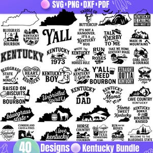 Kentucky SVG Bundle | 40 Kentucky State Designs | Kentucky Derby | Cumberland | Bluegrass State, Bourbon, Horses, Cricut Cut Files, Quotes