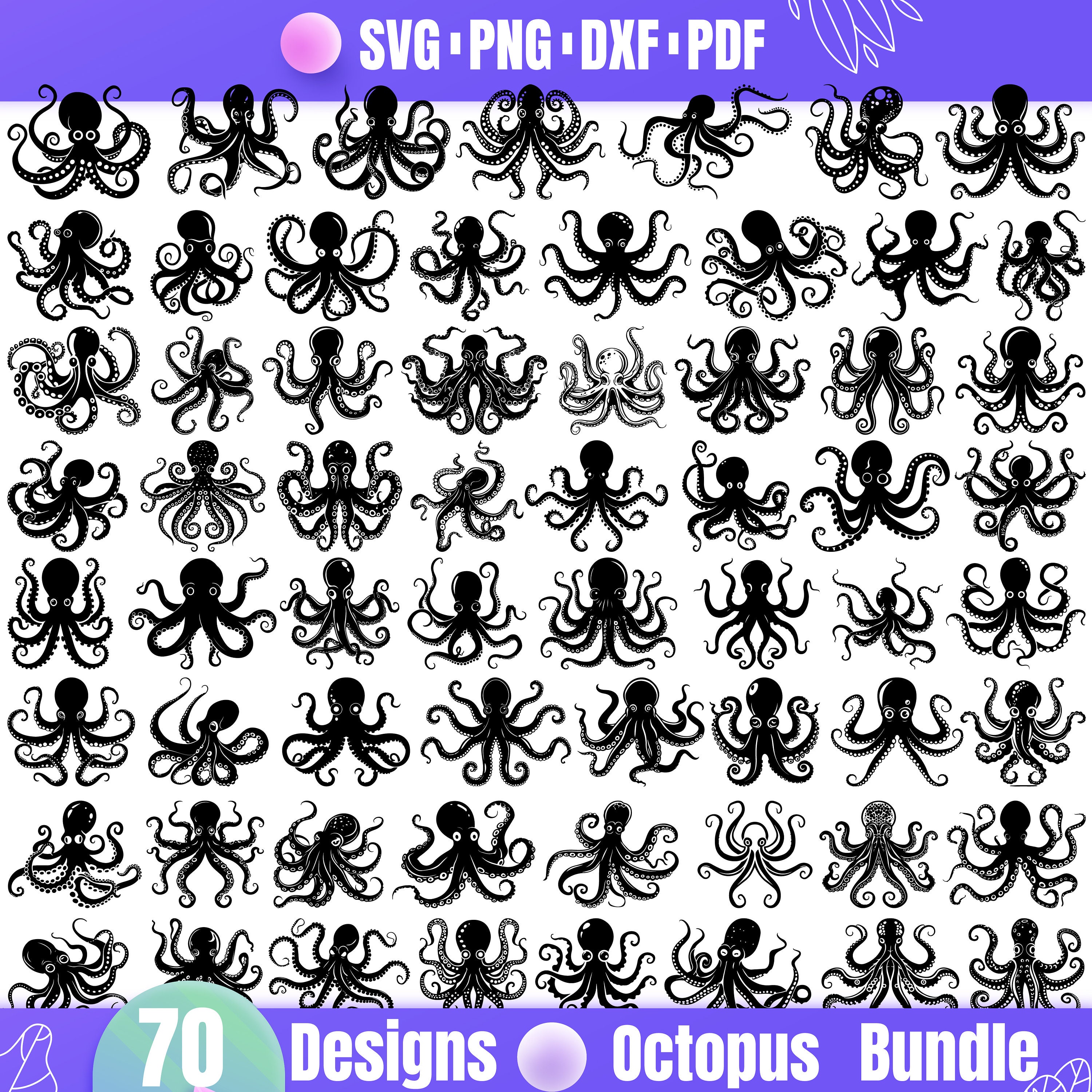 Octopus Svg | Octopus Clipart and Png Design - Etsy
