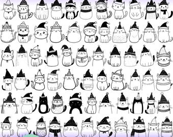 Hoge kwaliteit schattige kerst kat SVG-bundel, doodle kat svg, vakantie kat svg, kerst kitten svg, kat met kerstmuts, feestelijke kat svg
