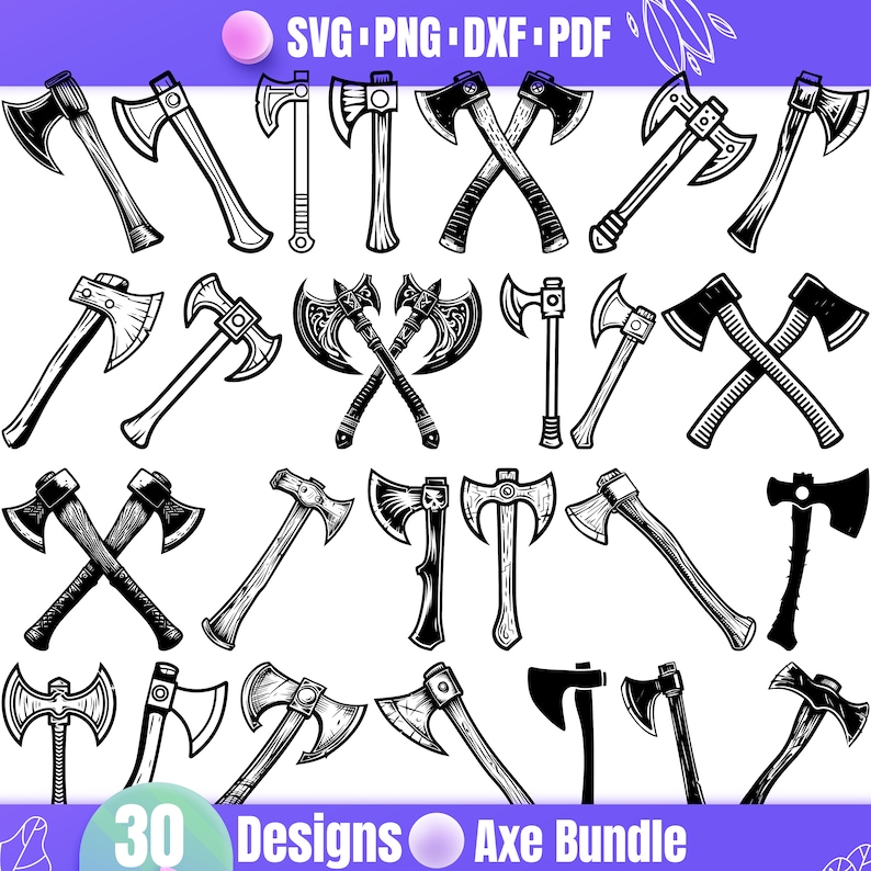 Hoge kwaliteit bijl SVG-bundel, bijl dxf, bijl png, bijl vector, bijl clipart, Viking bijl svg, oud wapen svg, bijl gereedschap svg, gekruiste bijl svg afbeelding 1