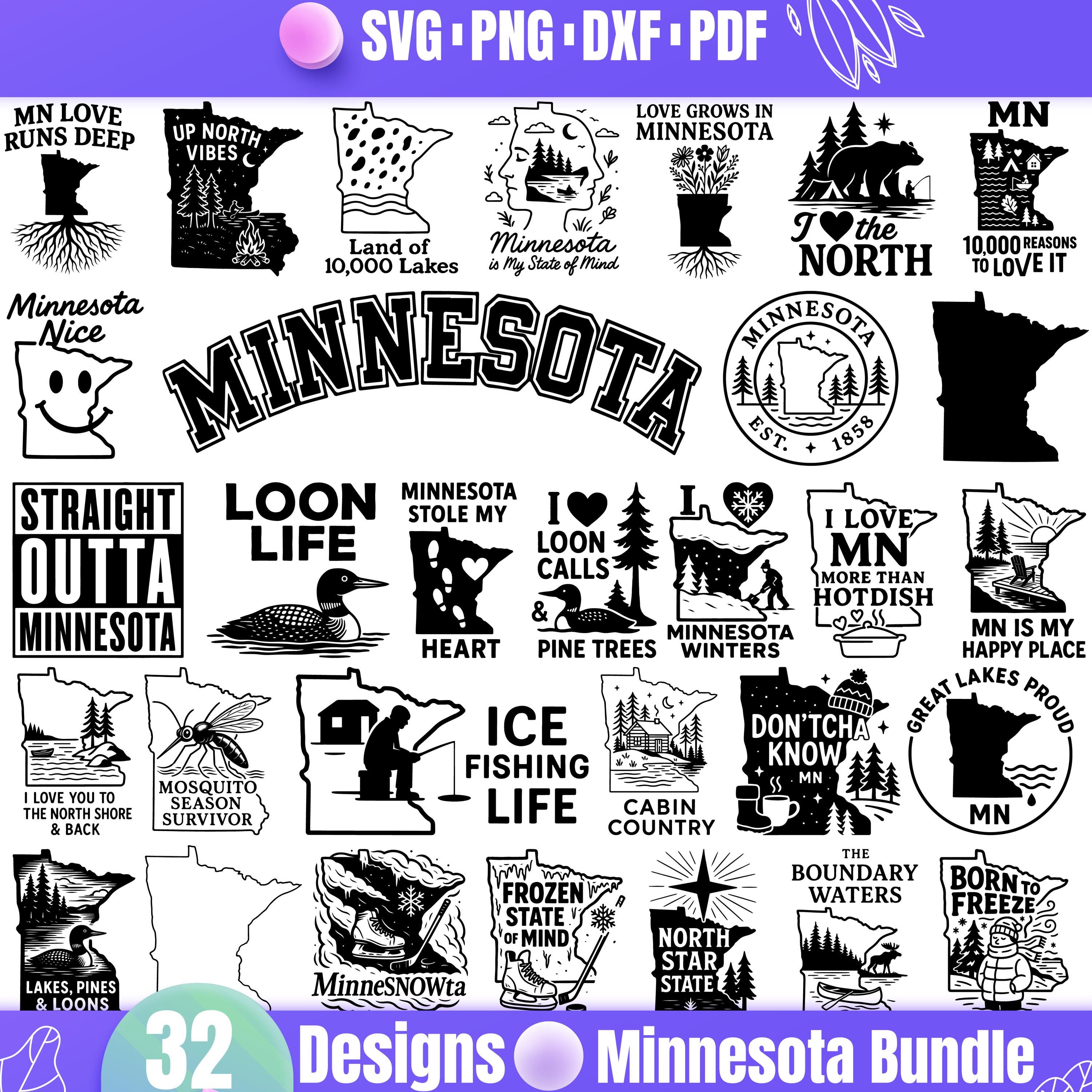 Minnesota SVG Bundle | 32 Minnesota State Designs | Up North Vibes | Land of 10,000 Lakes, North Star State, Loon Life, Cricut Cut Files