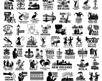 New Orleans SVG Bundle | 60 City Clipart Designs | NOLA Jazz Vector | Mardi Gras Vibes | French Quarter Spirit | Bourbon Street Soul