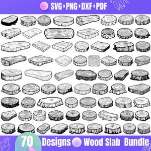 Wood Slice SVG Bundle: 70 Tree Ring Clipart Designs for Cricut