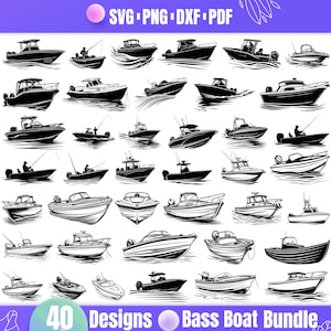 Puede incluir: Un conjunto de 40 diseños de siluetas en blanco y negro de barcos de pesca de lubina. Los diseños son perfectos para proyectos de manualidades, scrapbooking y mucho más.