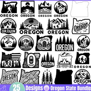 Paquete SVG del estado de Oregón, 25 archivos de corte de naturaleza de Oregón, diseños SVG de senderismo y acampada del estado de Oregón, Cricut y sublimación PNG, imágenes prediseñadas de aventura