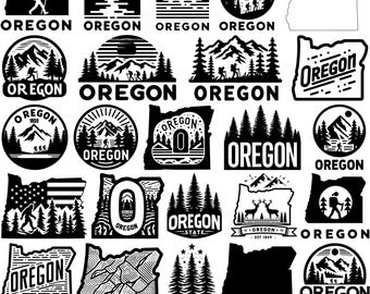Oregon State SVG Bundle, 25 Oregon Nature Cut Files, Hiking Camping SVG Oregon State Designs ,Cricut and Sublimation PNG, Adventure Clipart