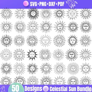 Högkvalitativt himmelskt sol SVG-paket, himmelskt sol dxf, himmelskt sol png, himmelskt sol vektor, himmelskt sol clipart, boho sol svg