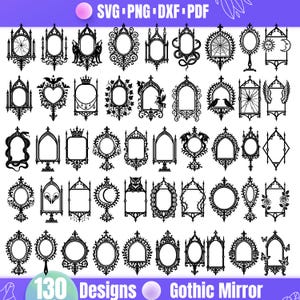 高品質のゴシックミラーSVGバンドル、ゴシックミラーdxf、ゴシックミラーpng、ゴシックミラーベクター、ゴシックミラークリップアート、中世のミラーsvg
