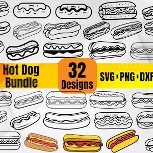 32 Hot Dog Bundle SVG  | Cartoon Hot Dog Vector Designs | Digital Cut Files for Cricut & Silhouette | Food Clipart Set
