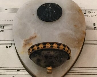 Small Antique French Marble Holy Water Font Our Lady of Rocamadour c1920