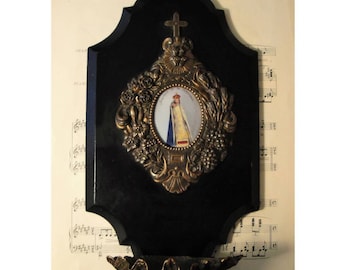 Antique French Hand Painted Porcelain Bronze Holy Water Font (Deliverance) c1880