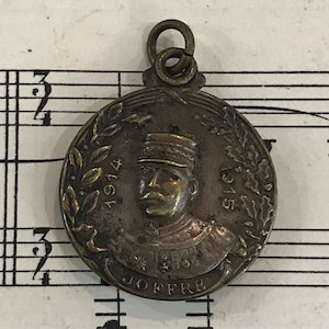 Antique French Art Nouveau Sliding Pendant Photo Holder Marshal Joffre WWI c1920