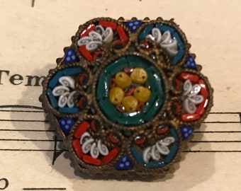 Antike Italienische Mikromosaik Mikromosaik Brosche c1920