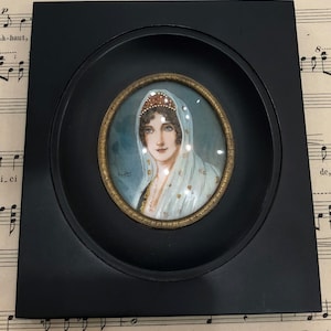 Antique French Hand Painted Miniature Letizia Bonaparte Signed Martine c1900