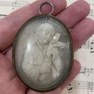 Rare Antique French Carved Plaster St Francis Regis Domed Glass Icon c1900
