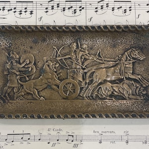 Antique French Max Le Verrier Bronze Tray Roman Horse Lion c1940