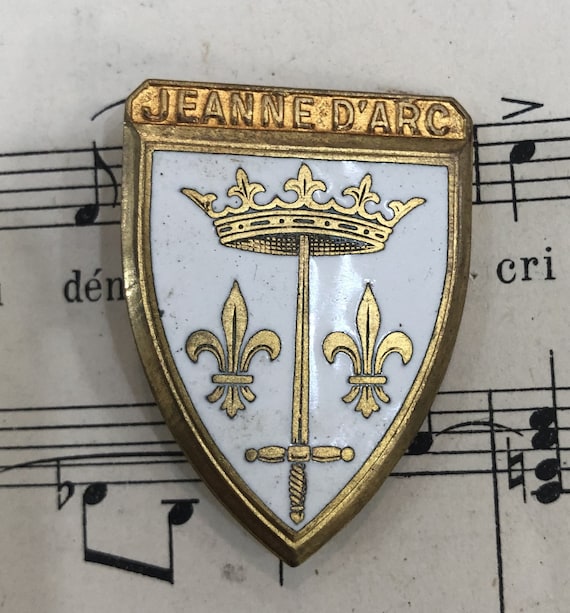 Large Antique French Enameled Joan of Arc Pin / Br