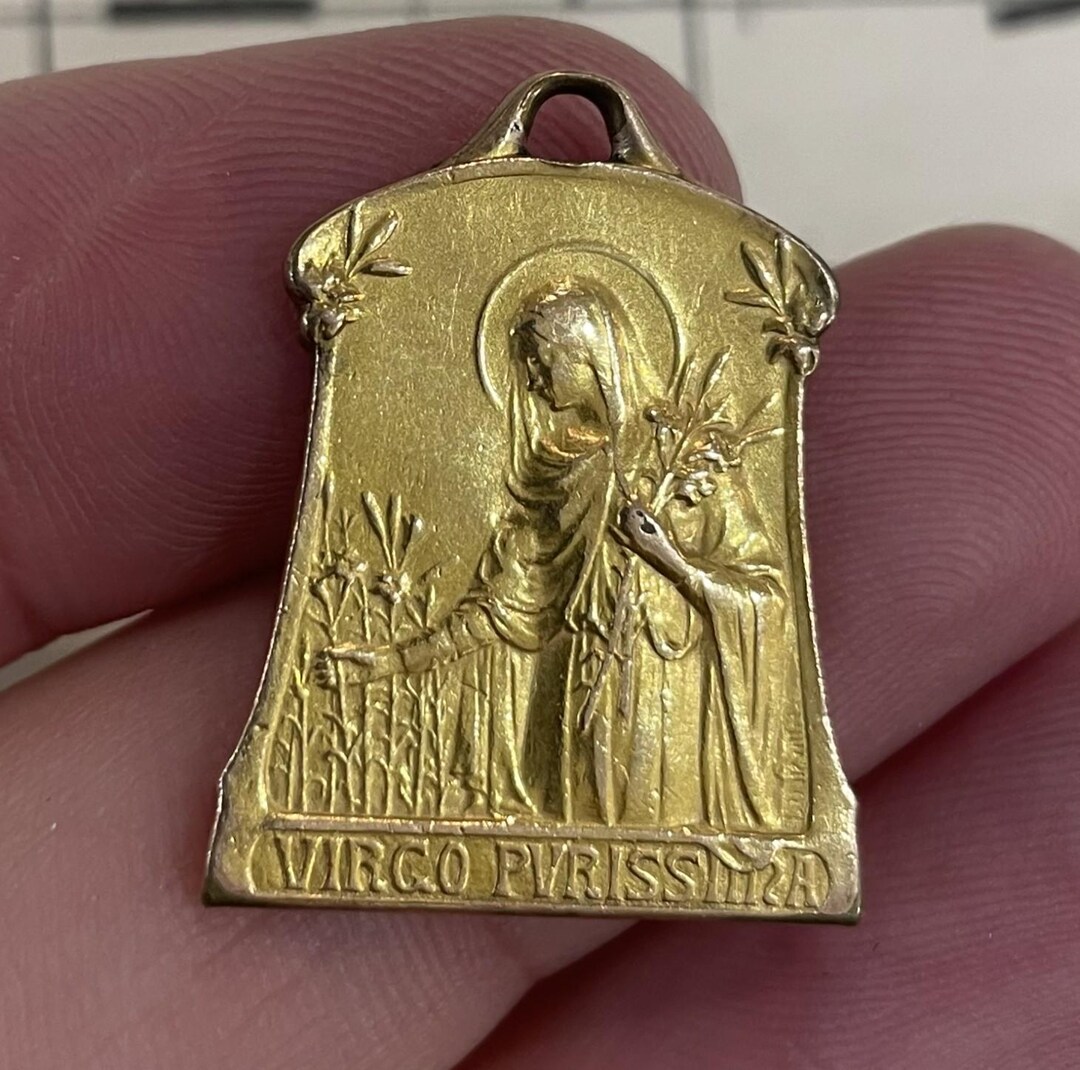 Antique French Art Nouveau Gold-filled Virgin Mary Religious Medal ...