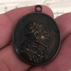 Large Antique French Bronze Medal Pendant Vincent de Paul Miraculous Madonna c1900