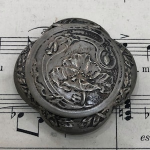 Antique French Art Nouveau Pill Box Compact Rouge Flowers Poppy c1920