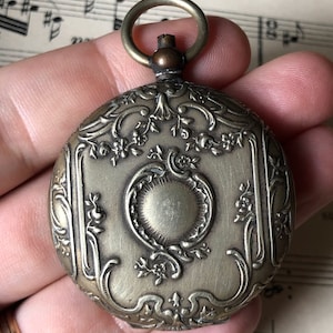 Antique French Art Nouveau Pendant Locket Music Flowers c1900