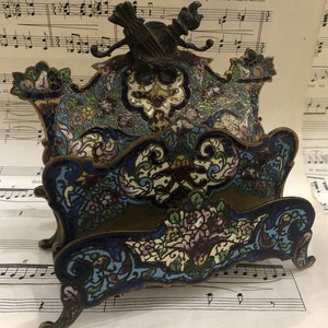 Rare Antique French Champleve Enamel Letter Holder c1880