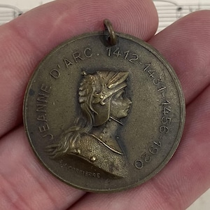 Large Antique French Bronze Joan of Arc Medal Signed Corbierre c1920